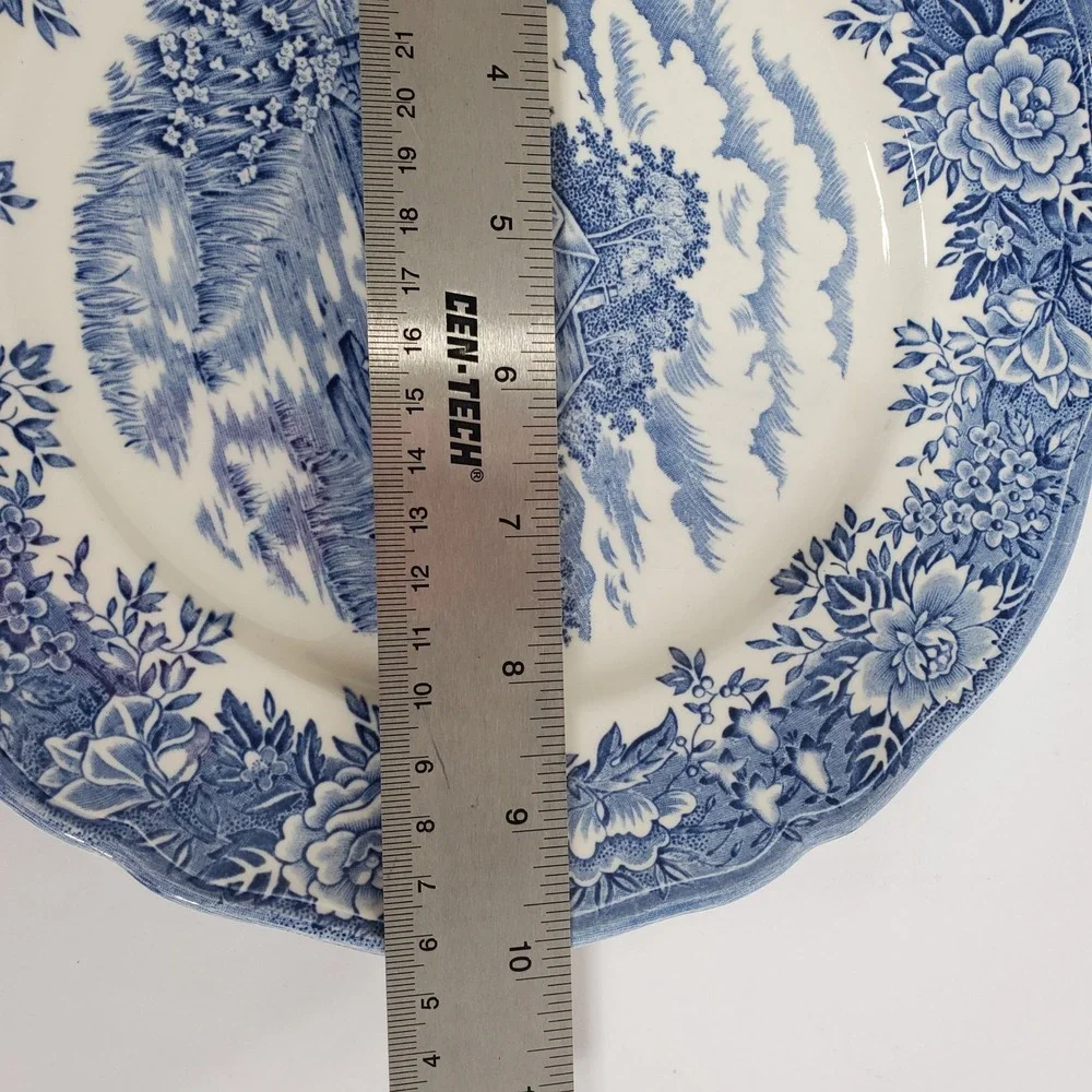 Salem English Village Dinner Plate‎ 10in Blue White Ironstone Vintage